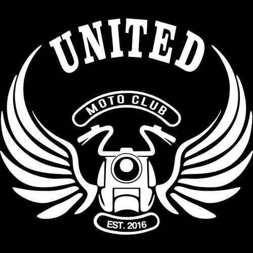 United Moto Club logo: winged motorcycle with the words United Moto Club, Est. 2016